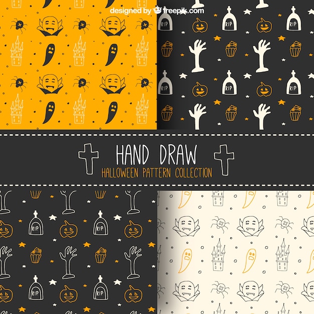 Free Vector pack of hand drawn halloween patterns