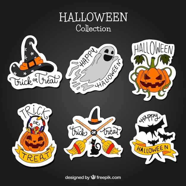 Free Vector pack of hand-drawn halloween stickers