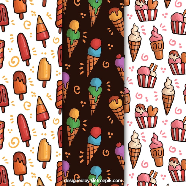 Pack of hand-drawn ice cream patterns