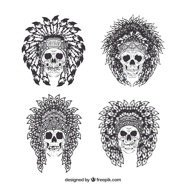 Free Vector pack of hand drawn indian skull