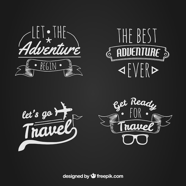 Pack of hand drawn logos with travel messages