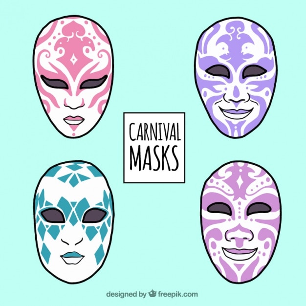 Pack of hand drawn masks with abstract design