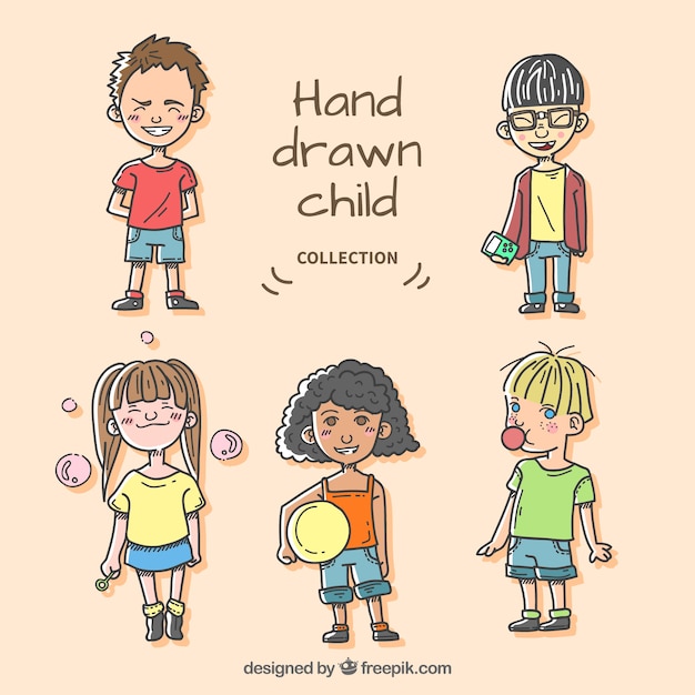 Free Vector pack of hand drawn modern children characters 