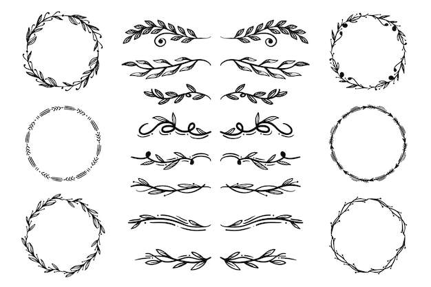 Pack of hand drawn ornamental elements