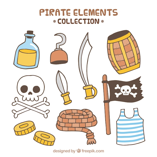 Free Vector pack of hand drawn pirate elements