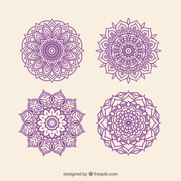 Pack of hand-drawn purple mandalas