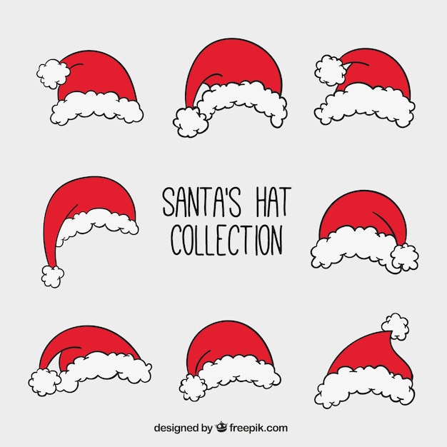 Free vector pack of hand-drawn santa claus hats