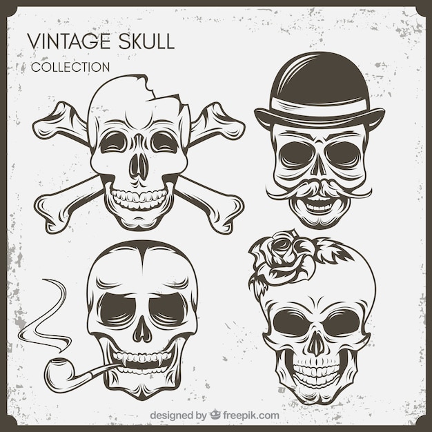 Free Vector pack of hand drawn skulls