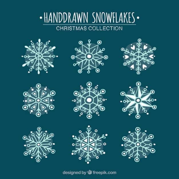 Free Vector pack of hand-drawn snowflakes with circular backgrounds