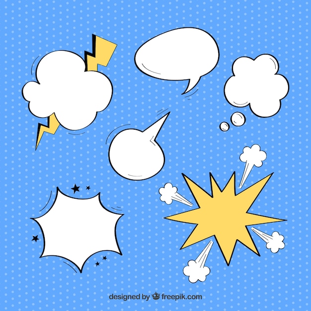 Pack of hand drawn speech bubbles with effects