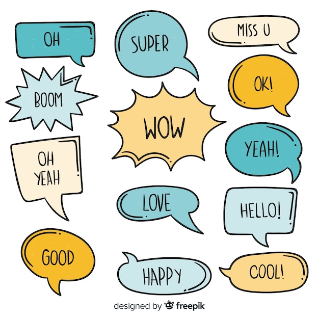 Pack of hand drawn speech bubbles with expressions