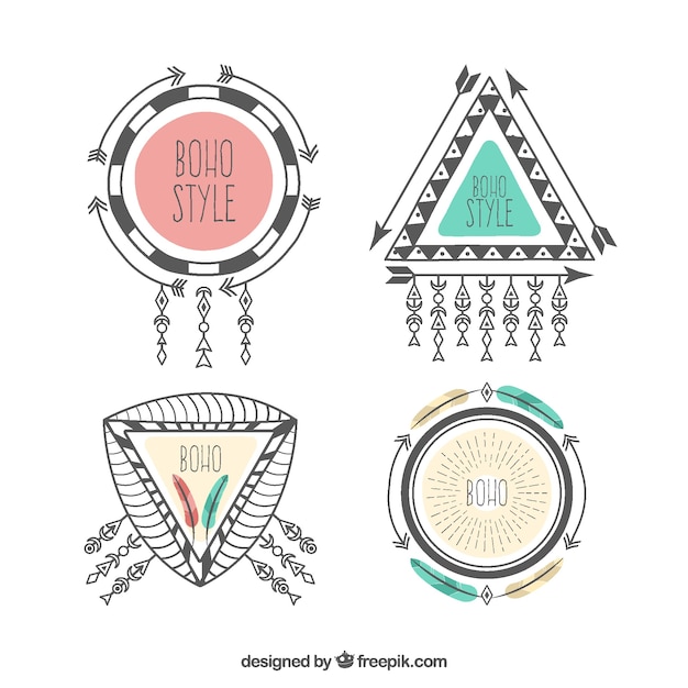 Free Vector pack of hand drawn stickers in boho style 