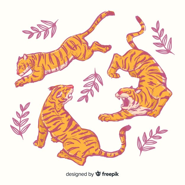 Pack of hand drawn tigers 