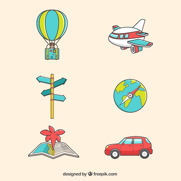 Free Vector pack of hand drawn transports and travel elements