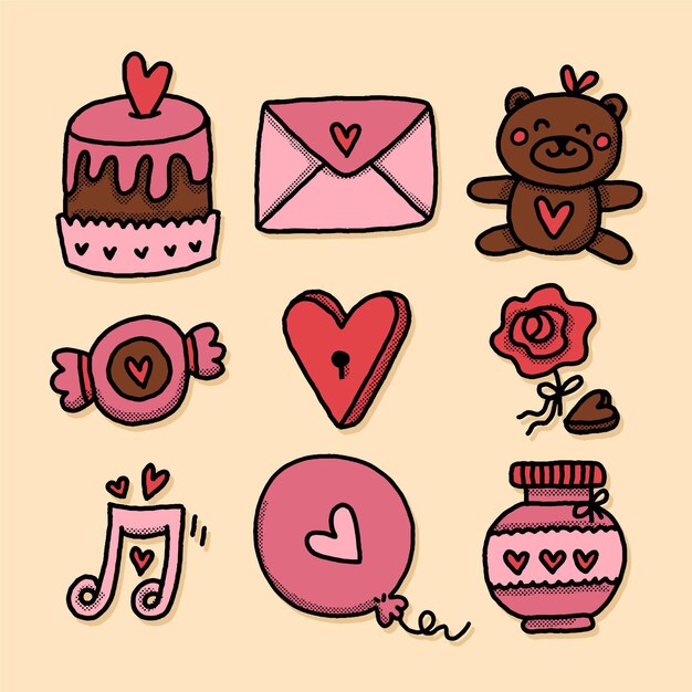 Pack of hand drawn valentine's day elements