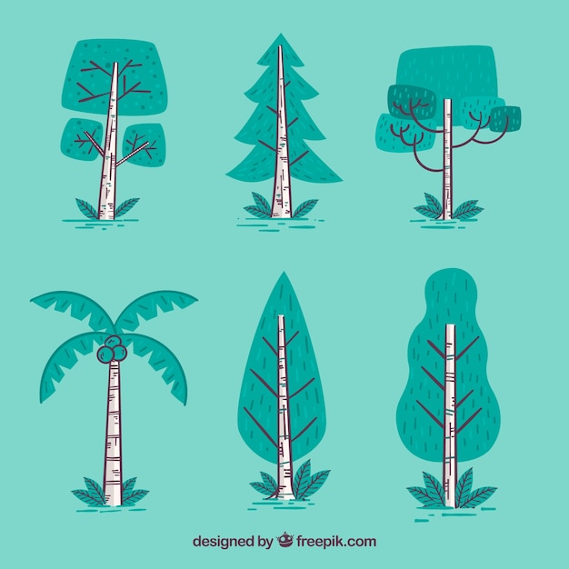 Free vector pack of hand drawn vintage trees