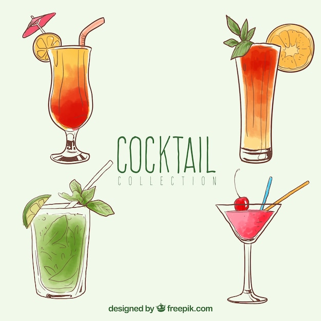 Pack of hand-drawn watercolor cocktails