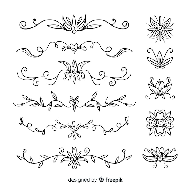 Pack of hand drawn wedding ornaments