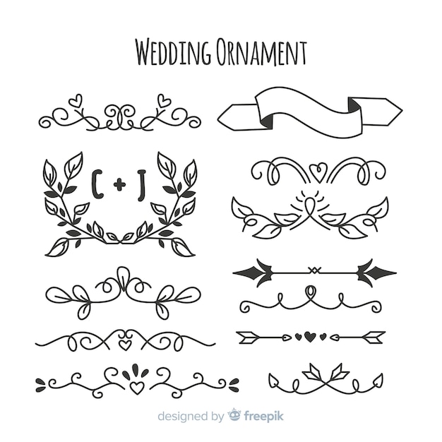 Pack of hand drawn wedding ornaments