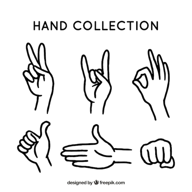 Pack of hand sketches with sign language