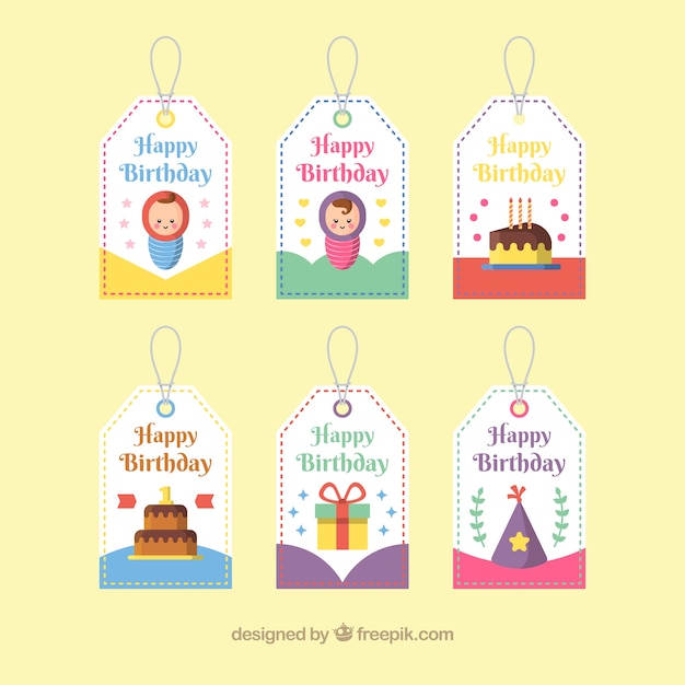 Pack of happy birthday labels