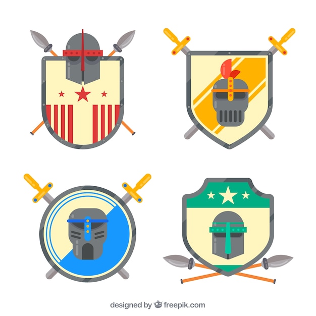 Free vector pack of heraldic shields in flat design