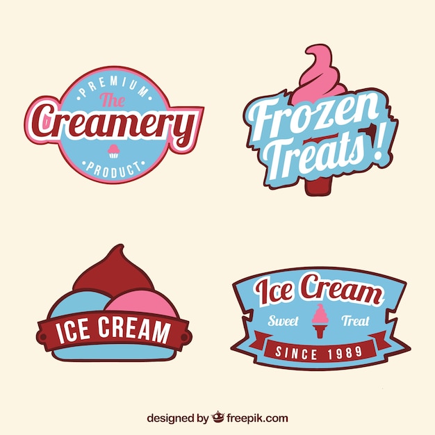 Free vector pack of ice cream badges with pink details