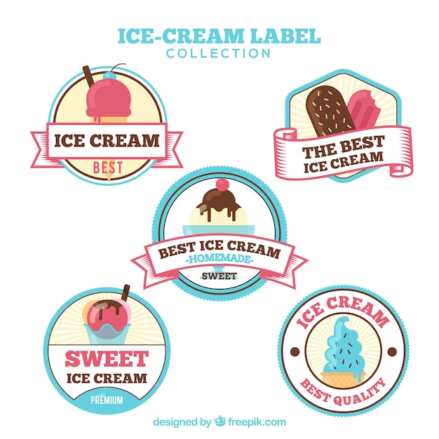 Free vector pack of ice cream labels with blue details