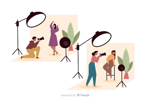 Free Vector pack of illustrated photographers taking shots of different models 