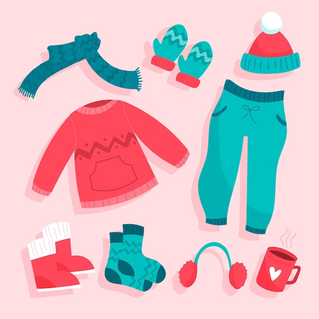 Free Vector pack of illustrated winter clothes