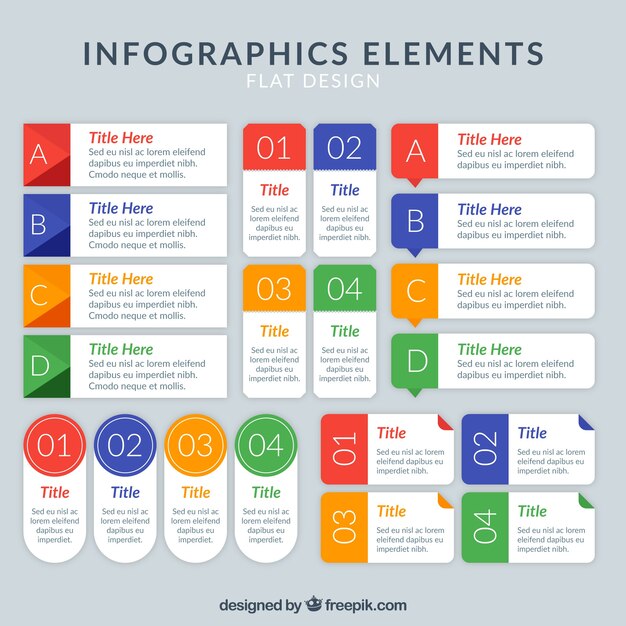 Pack of infographic elements with colored details