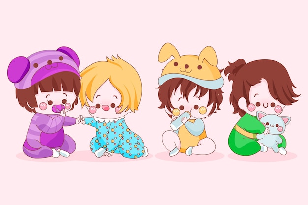 Pack of kawaii japanese babies