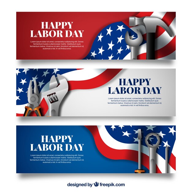 Pack of labor day banners with realisitic design