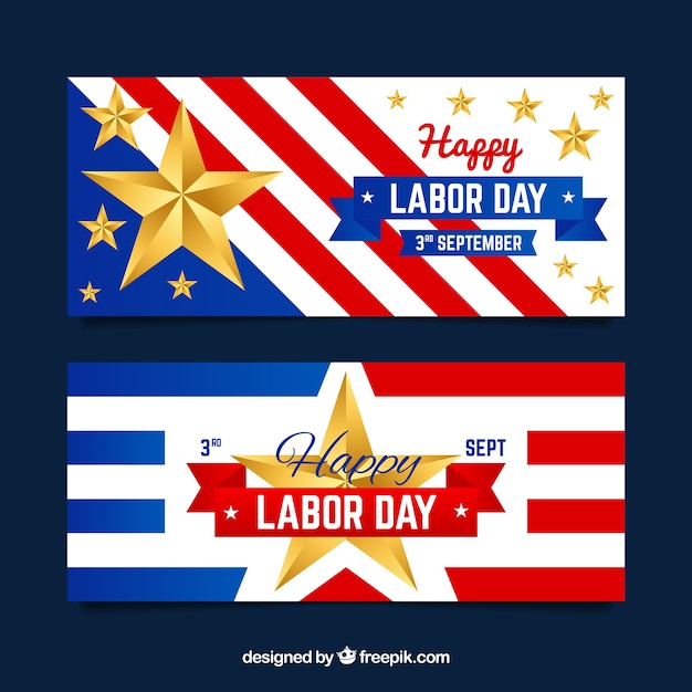 Pack of labor day banners with realisitic design