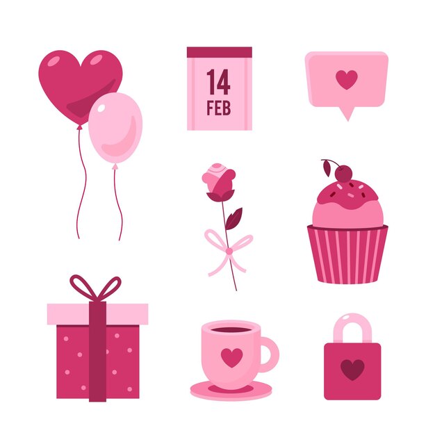 Pack of lovely flat valentine's day elements