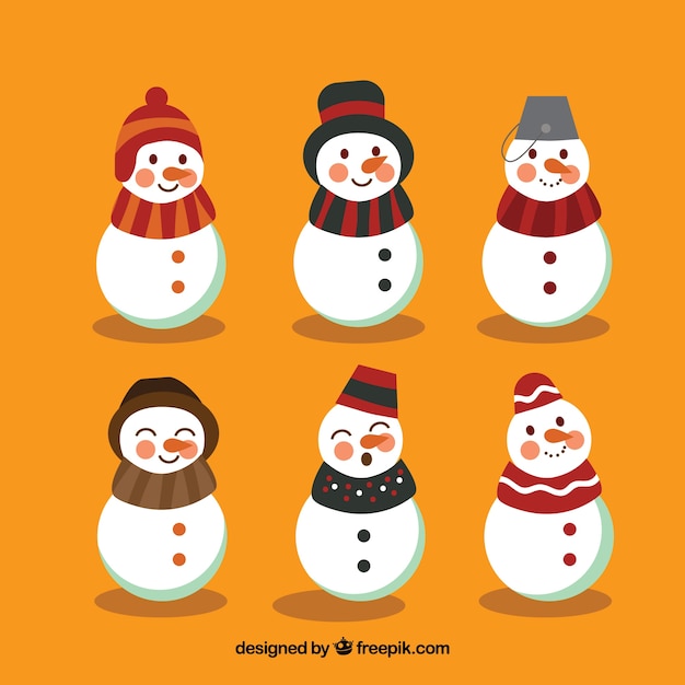 Free Vector pack of lovely snowmen