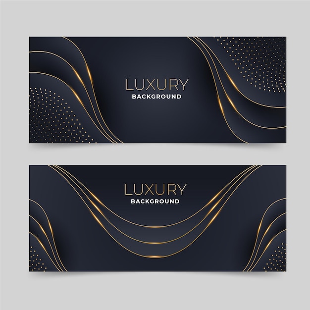 Free Vector pack of luxurious banners with golden details