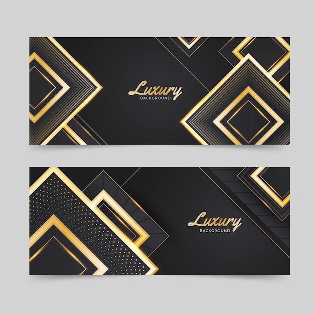 Free Vector pack of luxurious banners with golden details