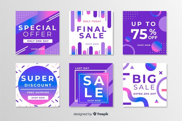 Pack of modern sales banners for social media