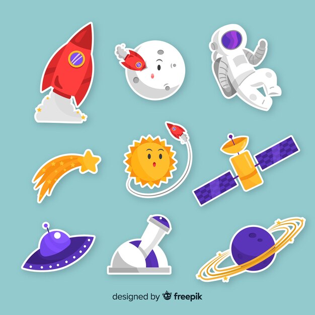 Pack of modern space stickers illustrated