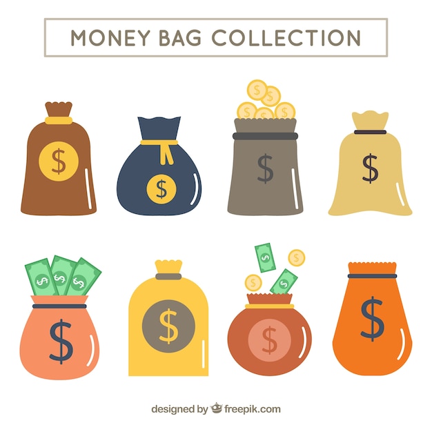 Free Vector pack of money bags in flat design