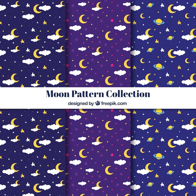 Free vector pack of moon and cloud patterns