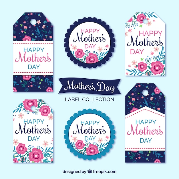 Pack of mother's day labels with colored flowers