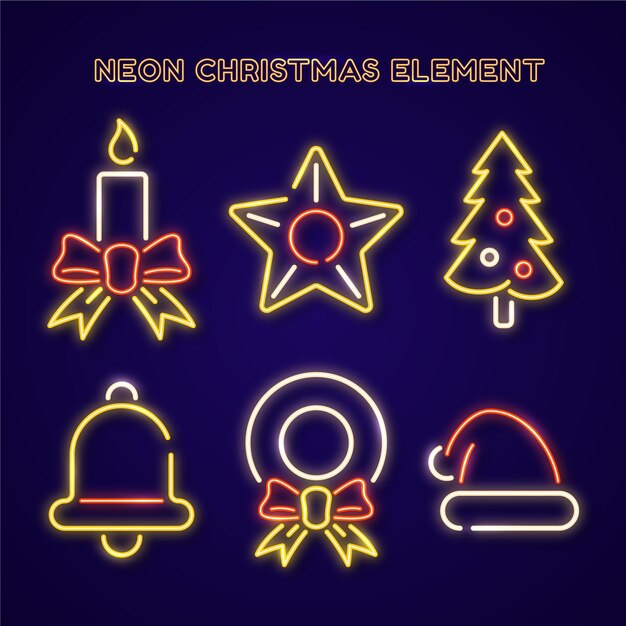 Pack of neon christmas elements