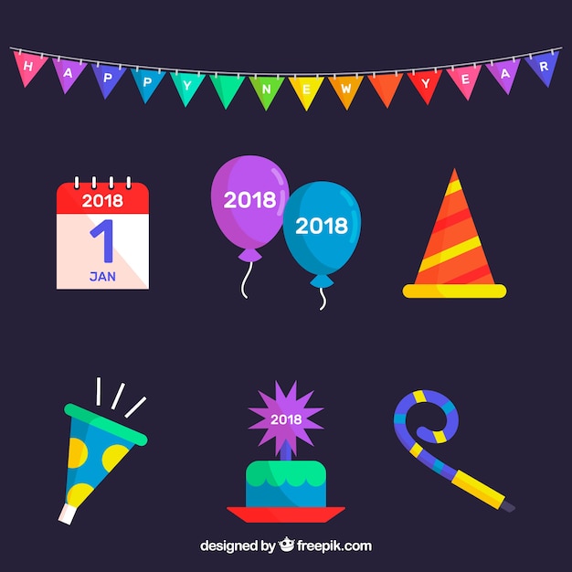 Free Vector pack of new year celebration elements in flat design