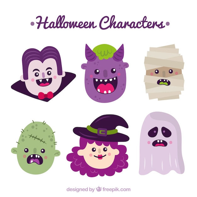 Free Vector pack of nice hand drawn halloween characters 