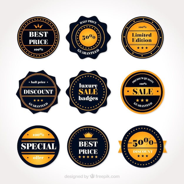 Free vector pack of nine sale badges in flat design