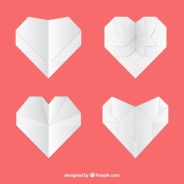 Free vector pack of origami white hearts