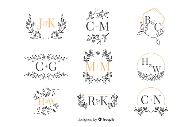 Pack of ornamental wedding monogram 