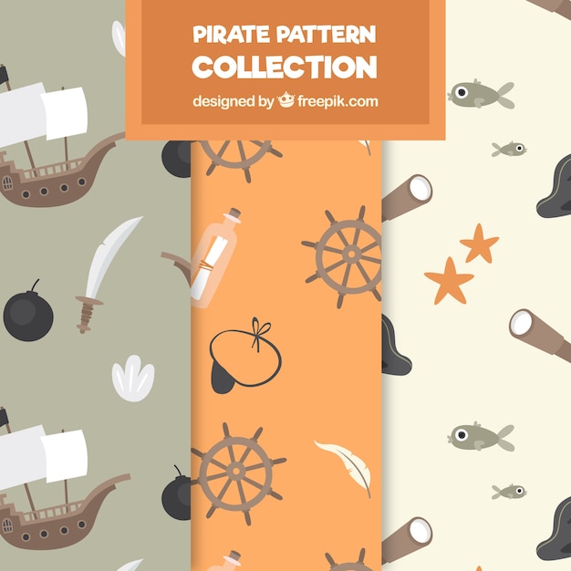 Free Vector pack of patterns with pirate objects